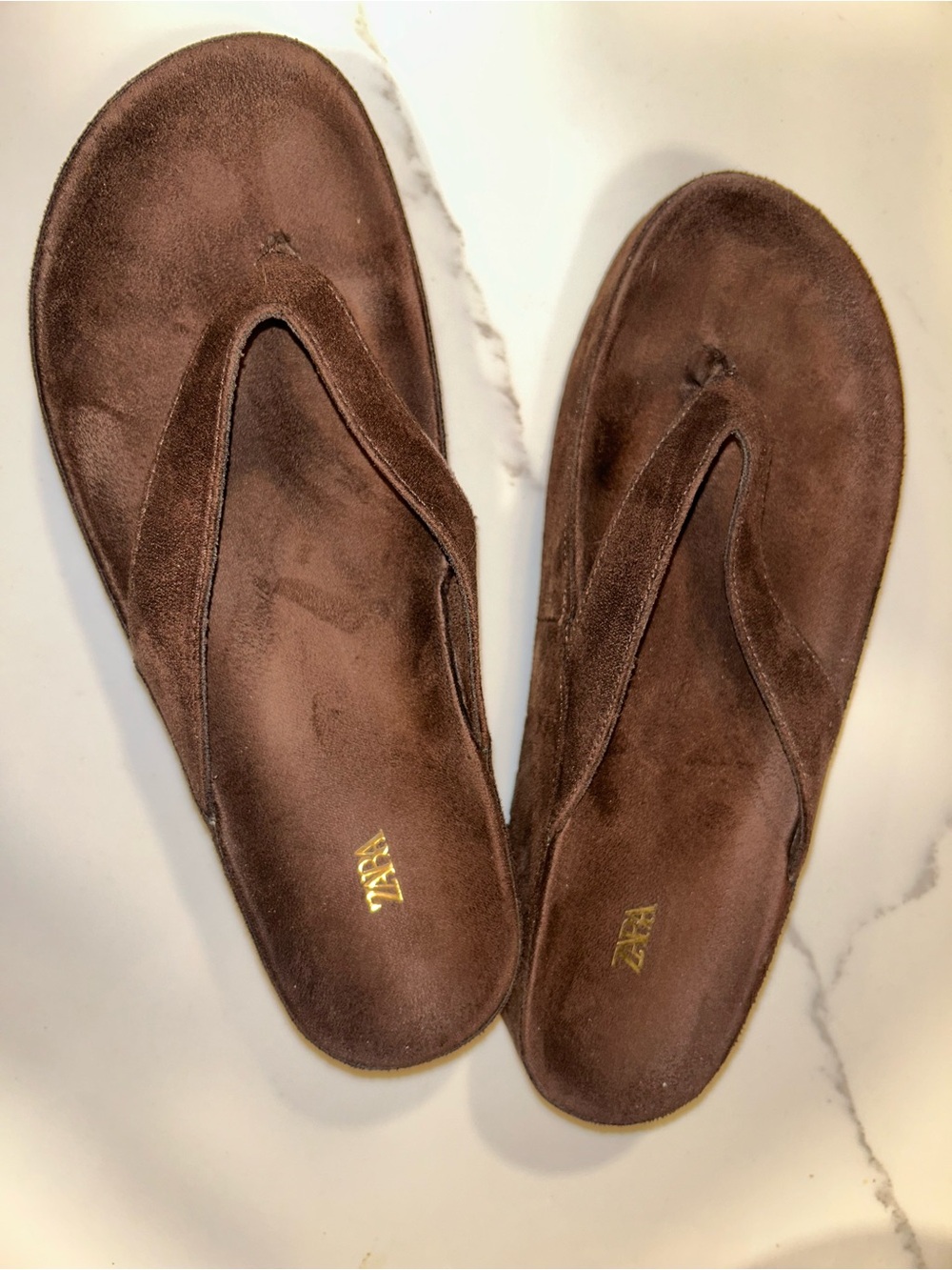 Zara Brown Suede Thong Sandals